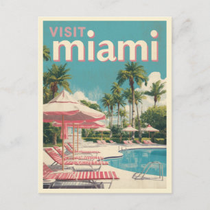 Cartão Postal Visite a arte do Viagem do Poolside Retro em Miami