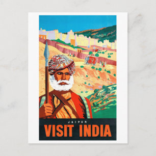 Cartão Postal Visite a Índia, Jaipur, o homem na guarda.