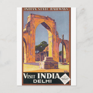 Cartão Postal Visite a Poster de Viagens vintage de Delhi na Índ