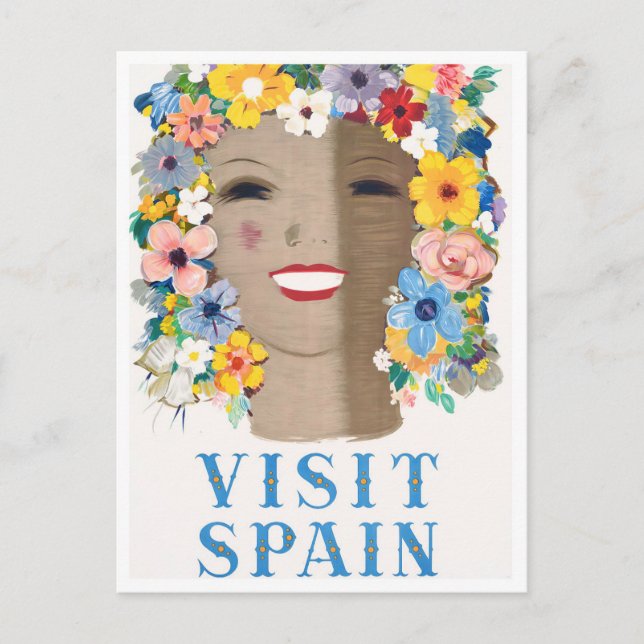 Cartão Postal Visite a viagens vintage da Espanha (Frente)