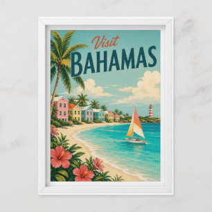 Cartão Postal Visite Bahamas Travel Vintage