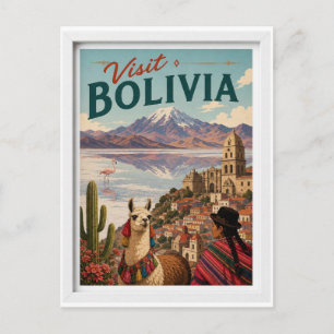 Cartão Postal Visite Bolivia Travel Vintage