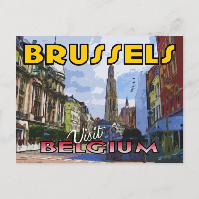 Cartão Postal Visite Bruxelas, Bélgica (Frente)