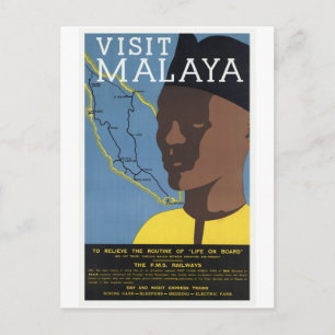 Cartão Postal Visite Malaya Malaysia Railways Vintage