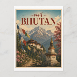 Cartão Postal Visite o Butão Viagem Vintage