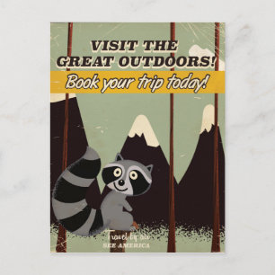 Cartão Postal visite o grande outdoors retrô vintage guaxinim
