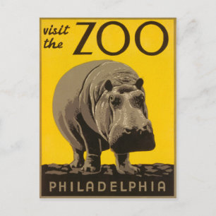 Cartão Postal Visite o Zoo Philadelphia Hippo - Vintage WPA