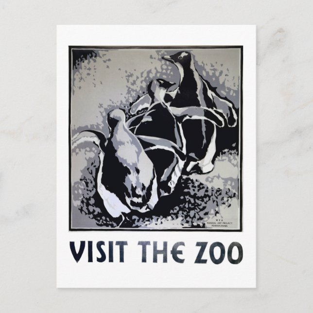 Cartão Postal Visite o Zoo - Poster WPA - (Frente)