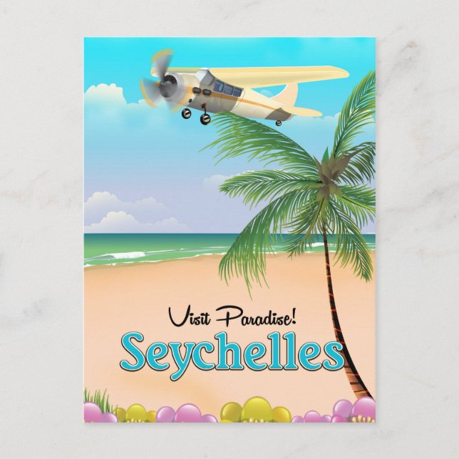 Cartão Postal Visite Paraíso! Poster de viagens das Seychelles (Frente)