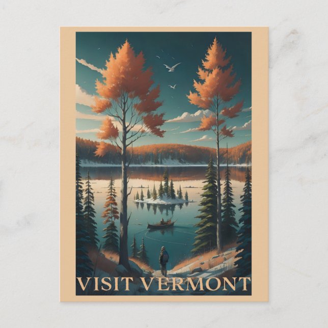 Cartão Postal Visite Vermont Fall Winter Illustration Viagem (Frente)
