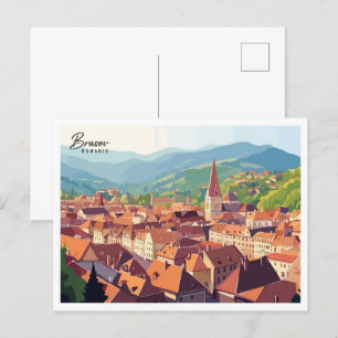 Cartão Postal Vista Aérea Brasov Romênia Arte Viagem