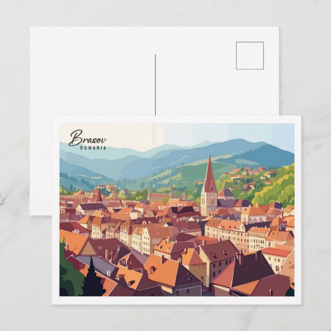 Cartão Postal Vista Aérea Brasov Romênia Arte Viagem (Frente/Verso)