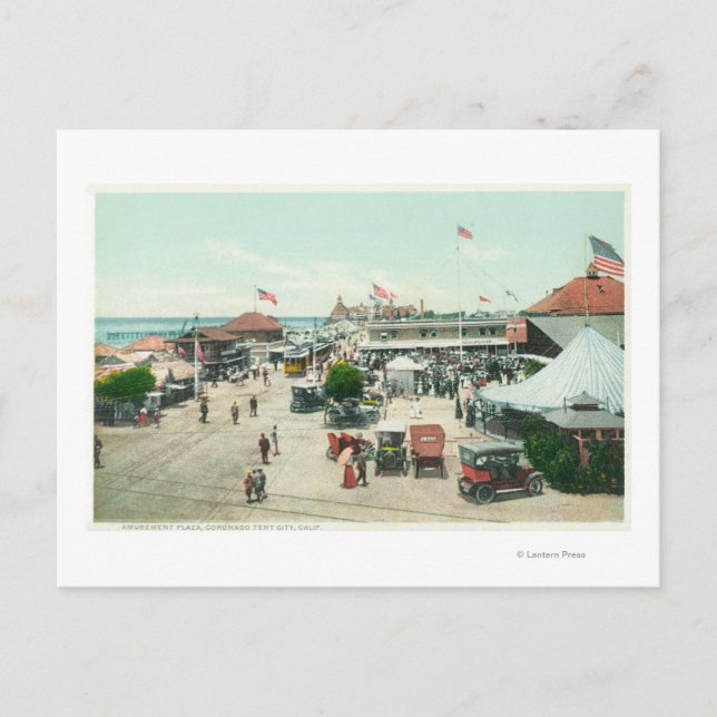 Cartão Postal Vista aérea da cidade de tenda e Plaza de diversão (Frente)