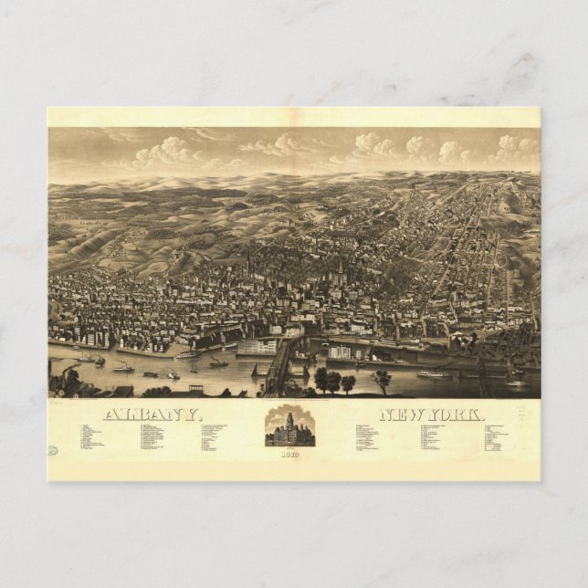 Cartão Postal Vista aérea de Albany, Nova Iorque (1879) (Frente)