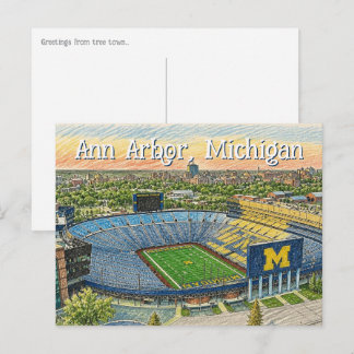 Cartão Postal Vista aérea de Ann Arbor, Michigan em estilo desen