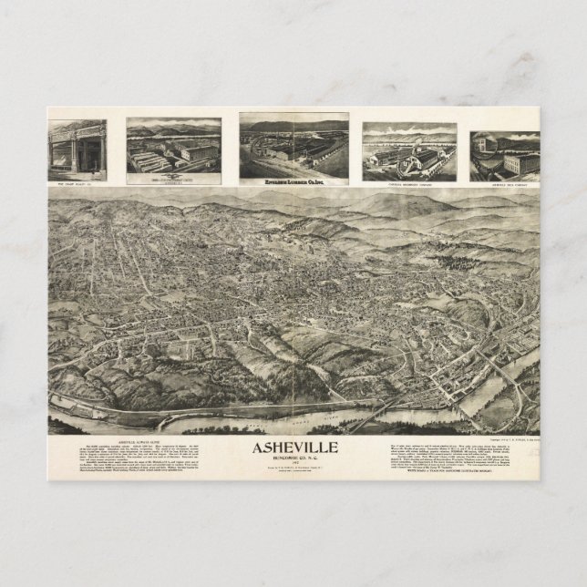 Cartão Postal Vista aérea de Asheville, Carolina do Norte (1912) (Frente)