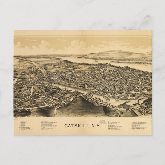 Cartão Postal Vista Aérea de Catskill, Nova York (1889) (Frente)