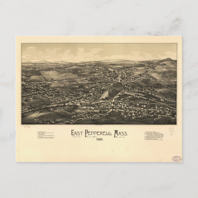 Cartão Postal Vista aérea de East Pepperell Massachusetts (1886) (Frente)