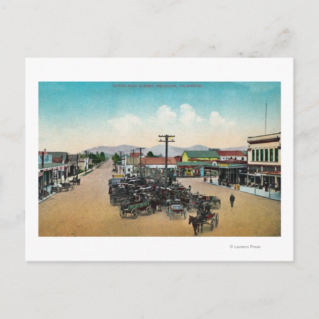 Cartão Postal Vista aérea de Petaluma da rua principal inferior, (Frente)