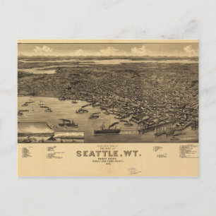Cartão Postal Vista Aérea de Seattle, Washington (1884)