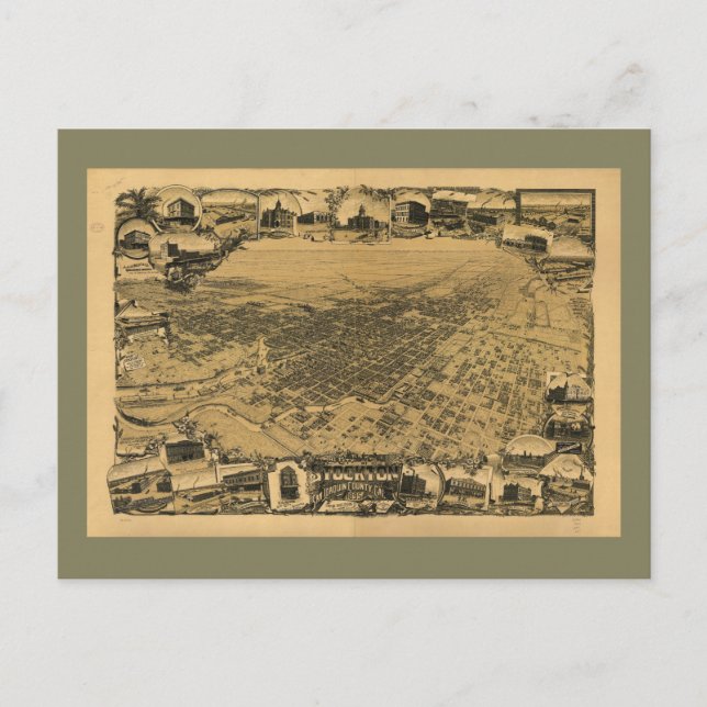 Cartão Postal Vista aérea de Stockton, Califórnia (1895) (Frente)