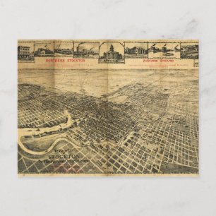 Cartão Postal Vista aérea de Stockton Norte, Califórnia, 1895