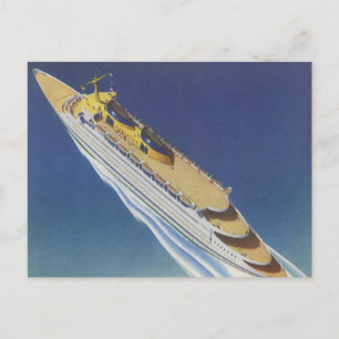 Cartão Postal Vista aérea de um navio de cruzeiro Vintage no oc