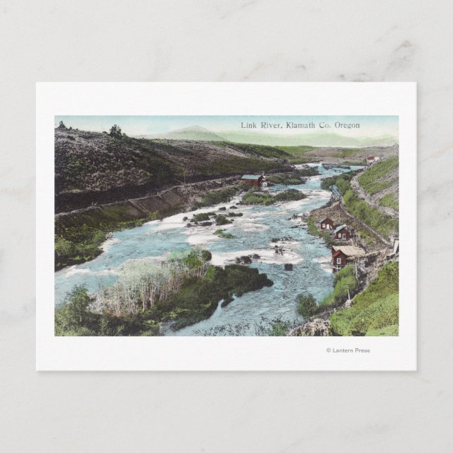 Cartão Postal Vista aérea do condado de Link RiverKlamath, OR (Frente)
