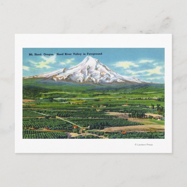 Cartão Postal Vista Aérea do Vale do Rio Hood e Montanha (Frente)