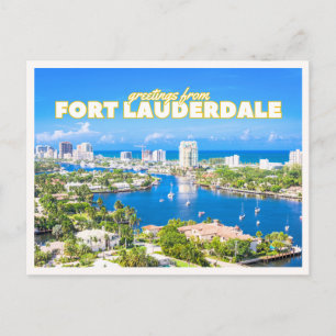 Cartão Postal Vista Aérea Retro de Barco de Fort Lauderdale Flór
