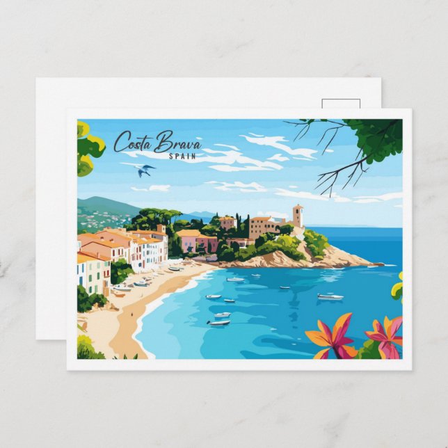 Cartão Postal Vista aérea Viagem de Espanha Costa Brava (Frente/Verso)