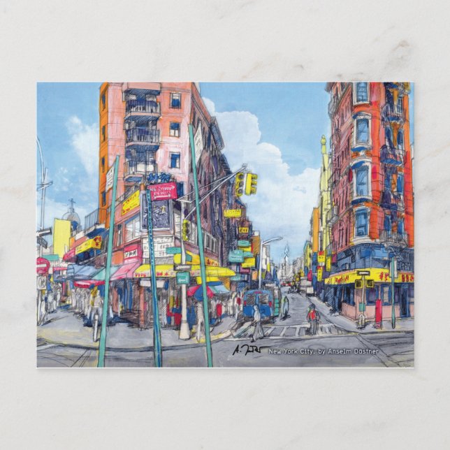 Cartão Postal vista Chinatown Eldrige Street, Nova Iorque (Frente)