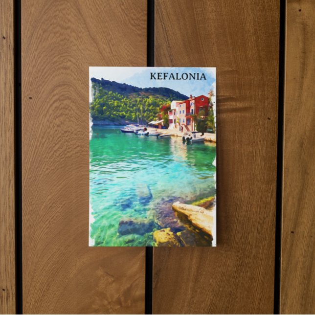 Cartão Postal Vista Costeira de Grécia de Kefalonia com Aquarela (kefalonia watercolor greece postcard)