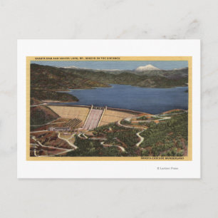 Cartão Postal Vista da barragem, lago, & Monte Shasta em distân