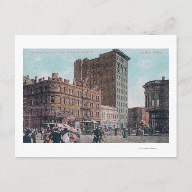 Cartão Postal Vista da Broadway, Rua 14, San Pablo Ave Junctio (Frente)