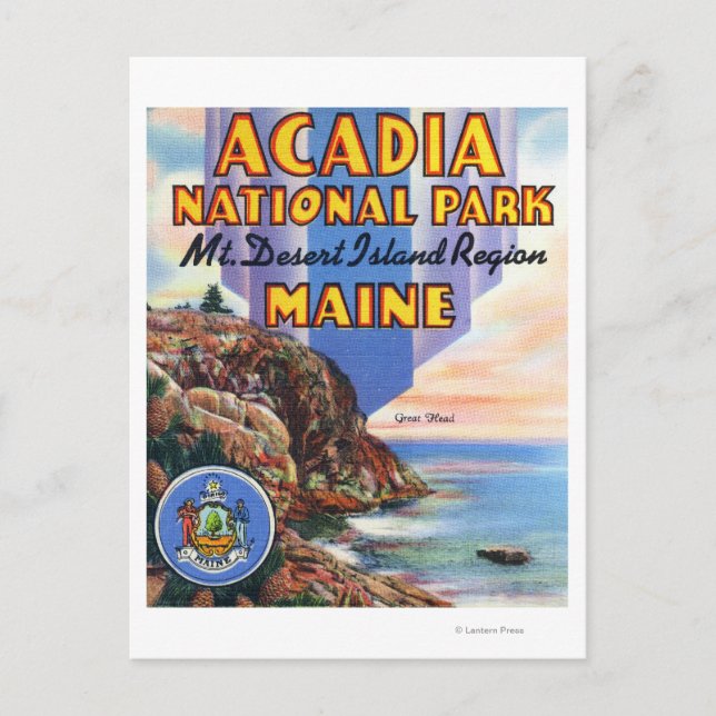 Cartão Postal Vista da Cabeça de Excelente e do Selo de Maine (Frente)