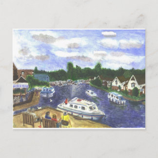 Cartão Postal Vista da ponte de Wroxham sobre Broads Norfolk