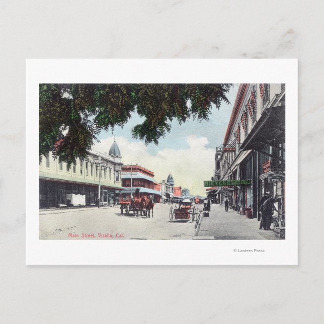 Cartão Postal Vista da rua principalVisalia, CA (Frente)