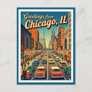 Cartão Postal Vista da Rua Randolph em Chicago na década de 1950