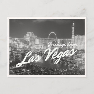 Cartão Postal Vista da Silhueta de Las Vegas à Noite Preto e Bra