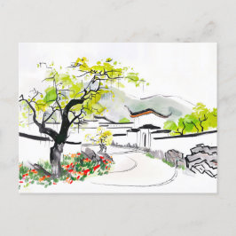 Cartão Postal Vista da Vila Chinesa com o Templo Tradicional