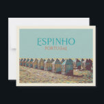 Cartão Postal Vista das cabines da praia de Espinho, Portugal<br><div class="desc">Desfrute da beleza serena da praia de Espinho com o nosso cartão postal ilustrado das cabines de Portugal. Perfeito para enviar a amigos e familiares ou como lembrança de viagem.</div>