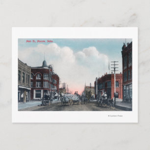 Cartão Postal Vista das Carruagems da rua principal e dos cavalo