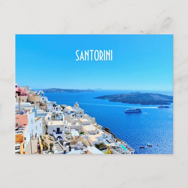 Cartão Postal Vista das Ilhas Gregas Santorini (Frente)