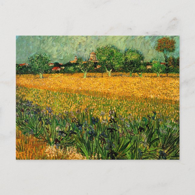 Cartão Postal Vista de Arles com Íris por Vincent van Gogh (Frente)