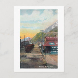 Cartão Postal Vista de Automóveis de Broadway e RailroadSkagway,
