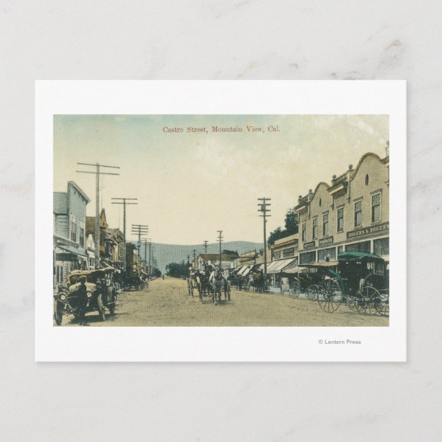 Cartão Postal Vista de Carruagems de Cavalo na Rua Castro (Frente)