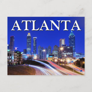 Cartão Postal Vista de Cidade à Noite Atlanta, Geórgia