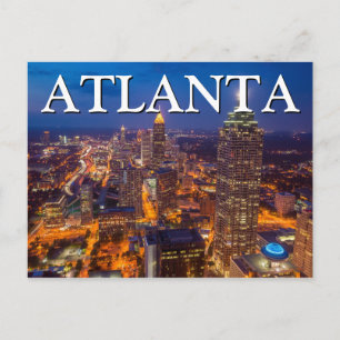 Cartão Postal Vista de Cidade à Noite Atlanta, Geórgia