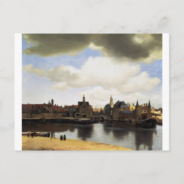 Cartão Postal Vista de Delft por Johannes Vermeer (Frente)